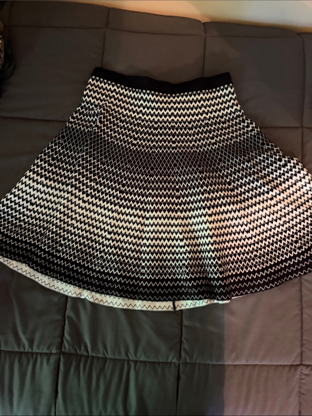 Chelsea & Theodore Black and White Chevron Skater Skirt
